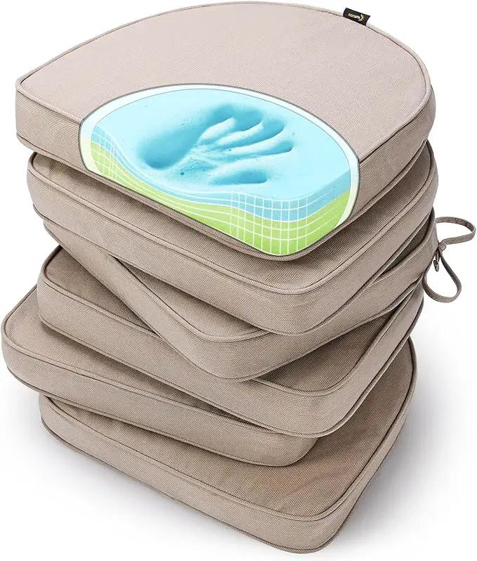 SUNROX Gel Memory Foam Chair Cushions, FadeShield Water-, Stain-Resistant Durable Reversible Seat Cushion Pads with Ties for Indoor/Outdoor Kitchen Dining Office 17"x16" Set of 6, Husk Birch by GreenHaven Gardens