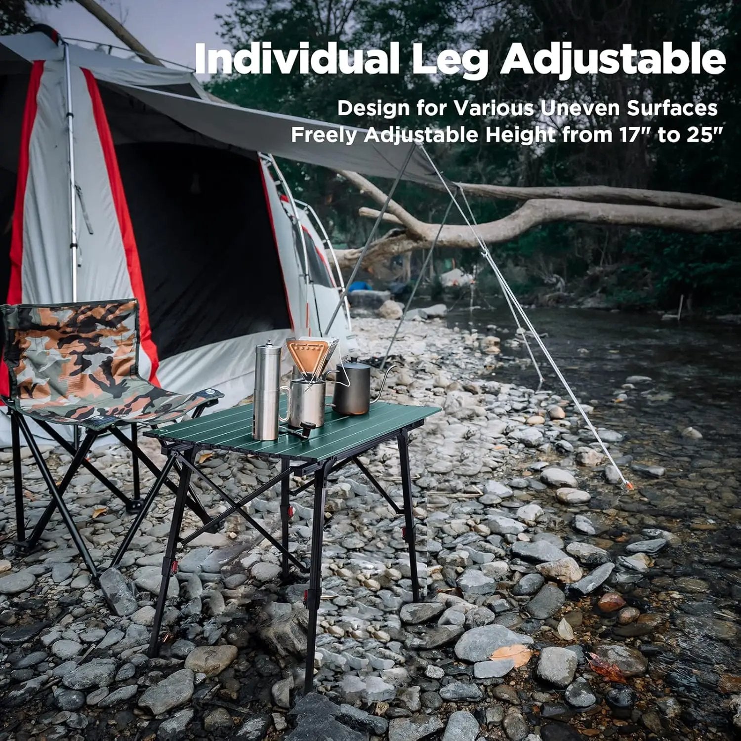 VILLEY Portable Camping Table with Adjustable Legs, Lightweight Aluminum Folding Beach Table with Carrying Bag for Outdoor Cooking, Picnic, Beach, Backyards, BBQ and Party by GreenHaven Gardens