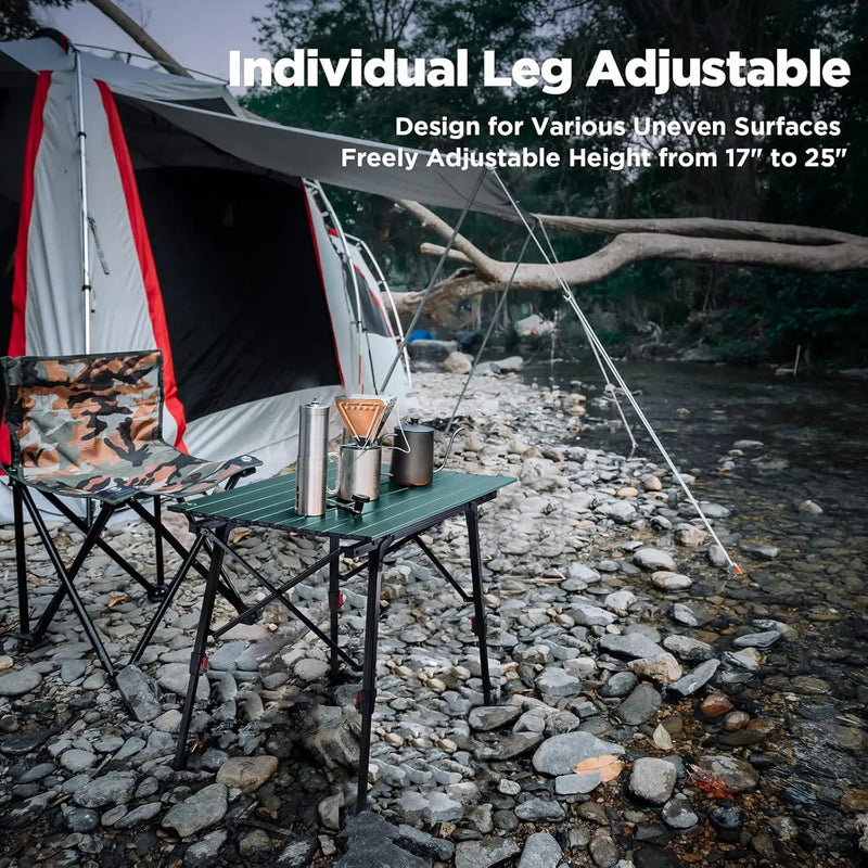 VILLEY Portable Camping Table with Adjustable Legs, Lightweight Aluminum Folding Beach Table with Carrying Bag for Outdoor Cooking, Picnic, Beach, Backyards, BBQ and Party by GreenHaven Gardens