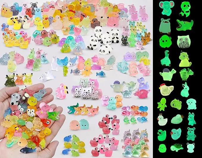 Luminous Tiny Resin Animals 300 Pcs Mini Animals Bulk Mini Resin Ducks Owls Tiny Frogs Pandas Small Rabbits Glow in The Dark for Miniature Garden Accessories Micro Landscape Aquarium Potted Decoration by GreenHaven Gardens