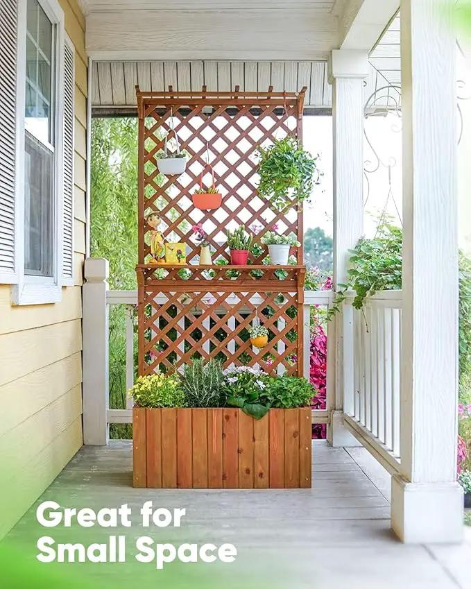 Quictent Raised Garden Bed Wood Planter Box with Lattice Trellis for Vine Climbing Plants Flower Free-Standing, for Patio Garden Indoor Outdoor 29x12x70 in by GreenHaven Gardens