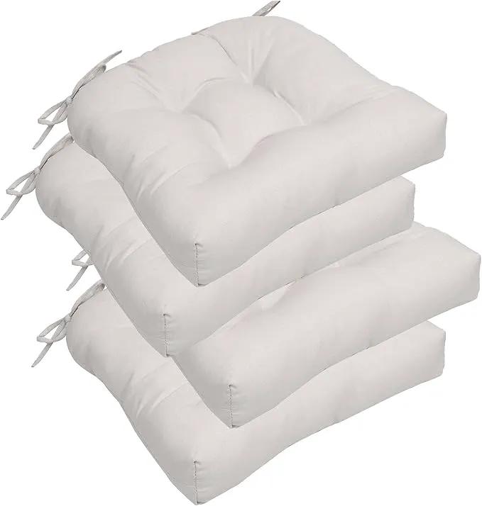 RACE LEAF Patio Chair Cushions 17x17 Inch 4 Pack, Thickened Outdoor Seat Cushions Water Resistant with Non-Slip Ties & Stain Resistant Tufted Design (Beige) by GreenHaven Gardens