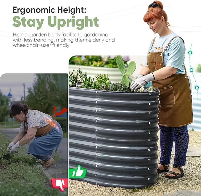 KING BIRD Raised Garden Bed 2.85 ft Tall 6 in 1 Galvanized Planter Garden Box Outdoor for Gardening, Deep Root Vegetables, Flowers Dark Grey 47.2X23.6X34.2 in by GreenHaven Gardens