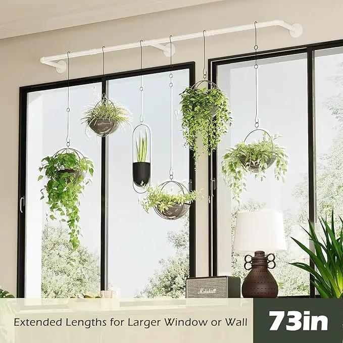 Plant Hanger Indoor with 6 Hanging Chains Hanging Planters for Indoor Plants Hanging Plant Holder Window Plant Shelves White Metal Rod(Pot not Included by GreenHaven Gardens