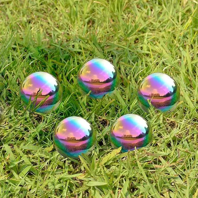 Nerien Gazing Ball, 2 Inch Stainless Steel Garden Mirror Globe, Polished Ornament Sphere, Hollow Floating Reflective Hemisphere, for Home Outdoor Pond Housewarming Swimming Decoration, Rainbow, 5pcs by GreenHaven Gardens