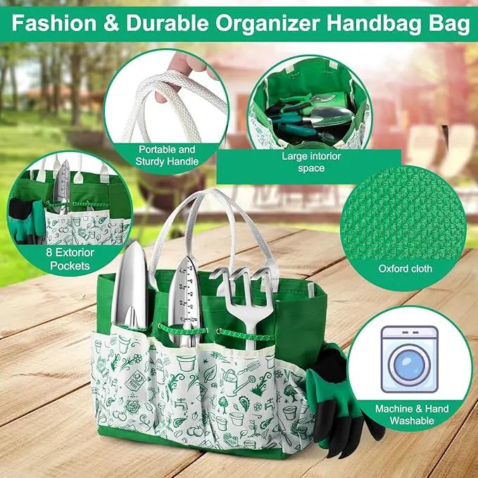 Garden Tool Set for Women, 12pcs Heavy Duty Gardening Tools, Cute Gardening Supplies Gifts for Women Mom, Garden Hand Tools with Fashion Organizer Handbag, Garden Tools for Gardening, Planting, Green by GreenHaven Gardens