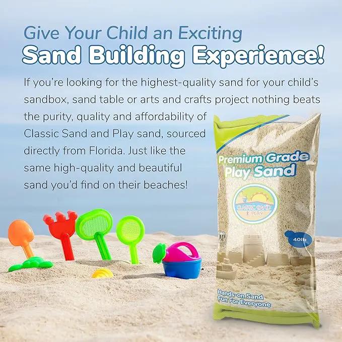 Classic Sand and Play Sand for Sandbox, Table, Therapy, and Outdoor Use, 40 lb. Bag, Natural, Non-Toxic, Wet Castle Building for Creativity and Stimulates Sensory Skills by GreenHaven Gardens
