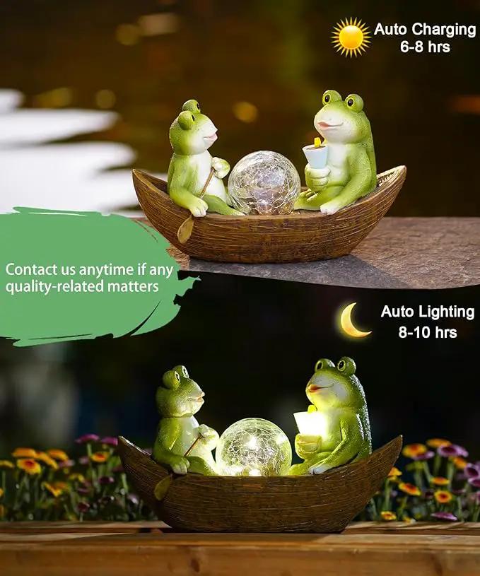 Solar Frogs Boating Statue Garden Decor: Outdoor Sculpture Lights Decorations Art Ornament Yard Lawn Backyard - Ideal Gifts for Women Mom Grandma by GreenHaven Gardens