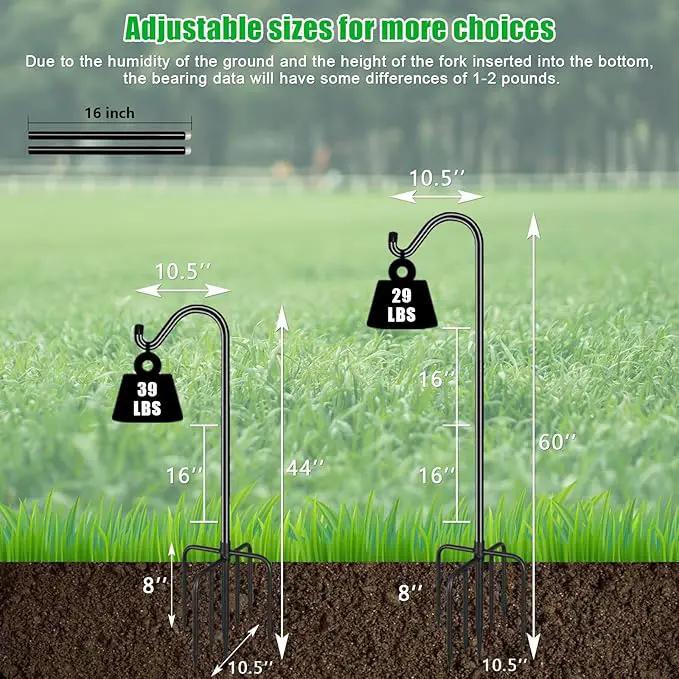 FEED GARDEN Shepards Hooks for Outdoor Bird Feeder Pole 60 Inch Adjustable Tall Heavy Duty Shepherds Hooks for Hanging Plant Baskets, Solar Lights, Wedding Decor, Lanterns, Black (2 Pack) by GreenHaven Gardens
