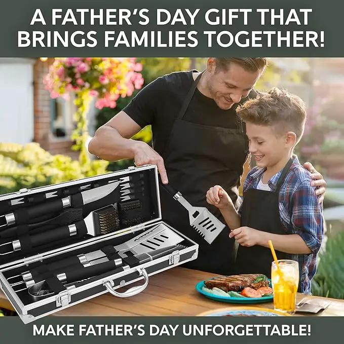 Kaluns Grilling Accessories, Dad Gifts for Christams Grilling Gifts, Heavy Duty Stainless Steel BBQ Grill Tools Set for Outdoor Grill with Aluminum Case and Apron, Dad Birthday Gifts for Men Husband by GreenHaven Gardens