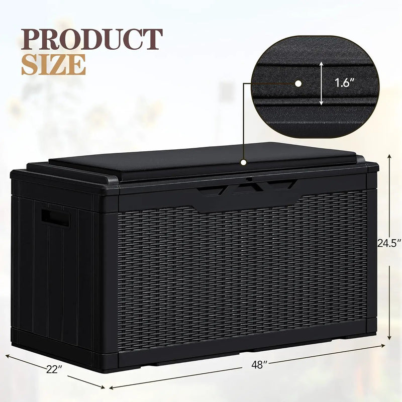 Greesum 100 Gallon Resin Deck Box Large Outdoor Storage Boxes with Cushions for Garden Tools, Patio Furniture Pillows, Pool Supplies, Black by GreenHaven Gardens