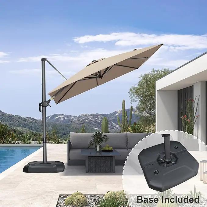 PURPLE LEAF 8 Feet Outdoor Square Cantilever Umbrella Patio Umbrella with Base Aluminum Offset Umbrella with 360-degree Rotation for Garden Deck Pool Patio Taupe by GreenHaven Gardens