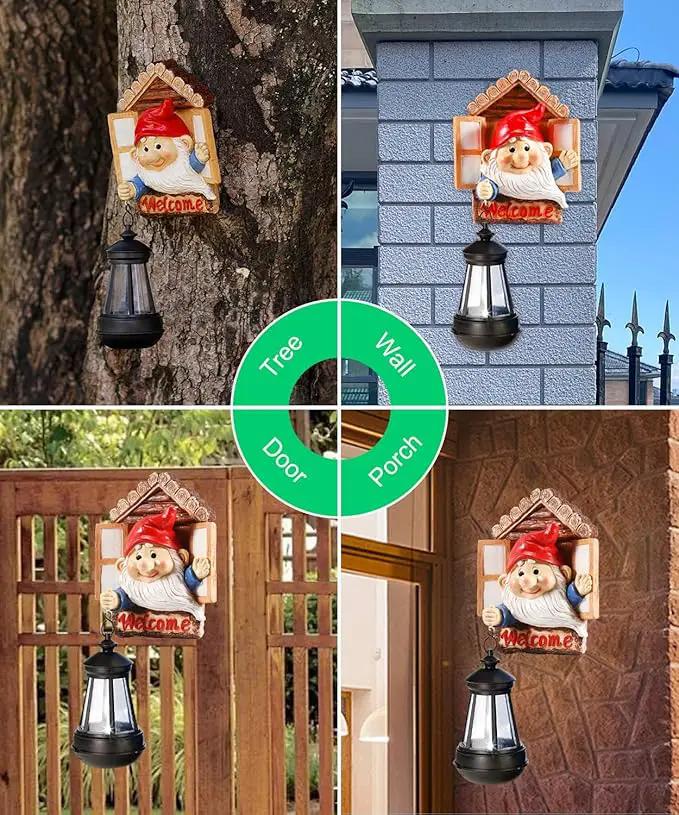 Gnome Tree Hugger with Solar Lantern - 10.6 Inch Resin Gnome Statue for Outdoor Garden Decor, Ideal Gnome Gifts and Gnome Statue Outdoor for Gnome Lovers by GreenHaven Gardens