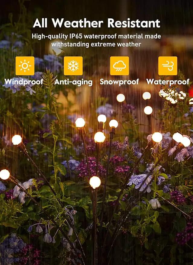 Brightown Solar Garden Lights - 4 Pack 12 LED Firefly Lights, Sway by Wind, Waterproof, Warm White by GreenHaven Gardens
