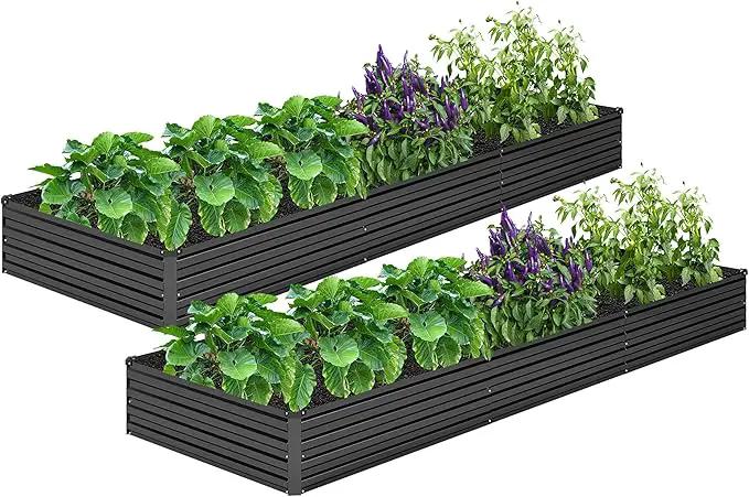 MGNO 2pcs 10x3x1FT Galvanized Raised Garden Bed-Outdoor Planter Box for Vegetables-Metal Garden Bed,Rectangle Planting Box for Herb,Flower,Black by GreenHaven Gardens