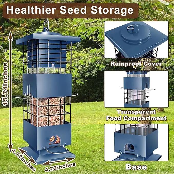 Bird Feeder 3LBS Metal Anti-Squirrel Wild Birdseed Feeder for Finch Cardinal Blue Jay Outdoors Hanging (Blue) by GreenHaven Gardens