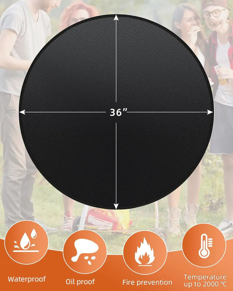 Round BBQ Grill Mat, 36 inches Double-Sided Fireproof Pad for Indoor Outdoor Grilling 4-Layer Oil-Proof Waterproof Protector for Deck Patio by GreenHaven Gardens