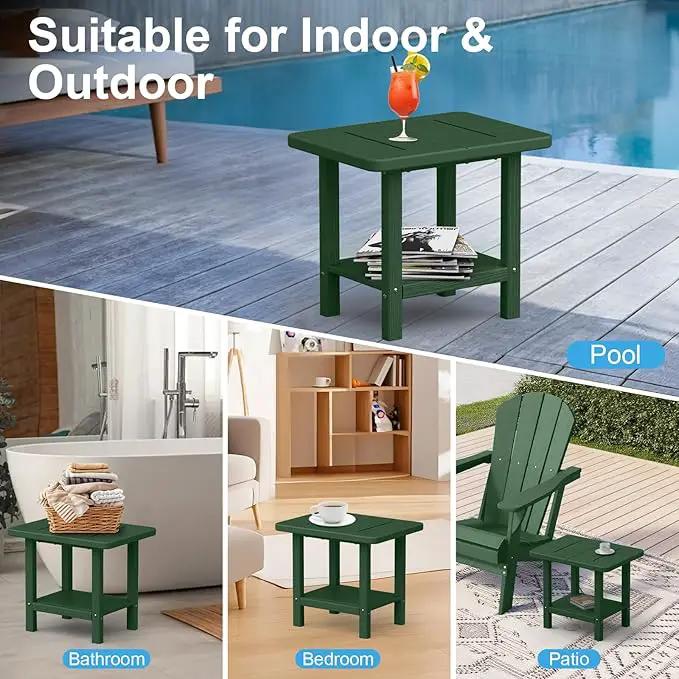 Outdoor Side Table - 2-Tier Storage All Weather Outdoor End Table for Patio - HDPE Morden Easy Maintenance Adirondack Side Table for Pool Porch Balcony Garden Lawn Backyard Outside Indoor by GreenHaven Gardens