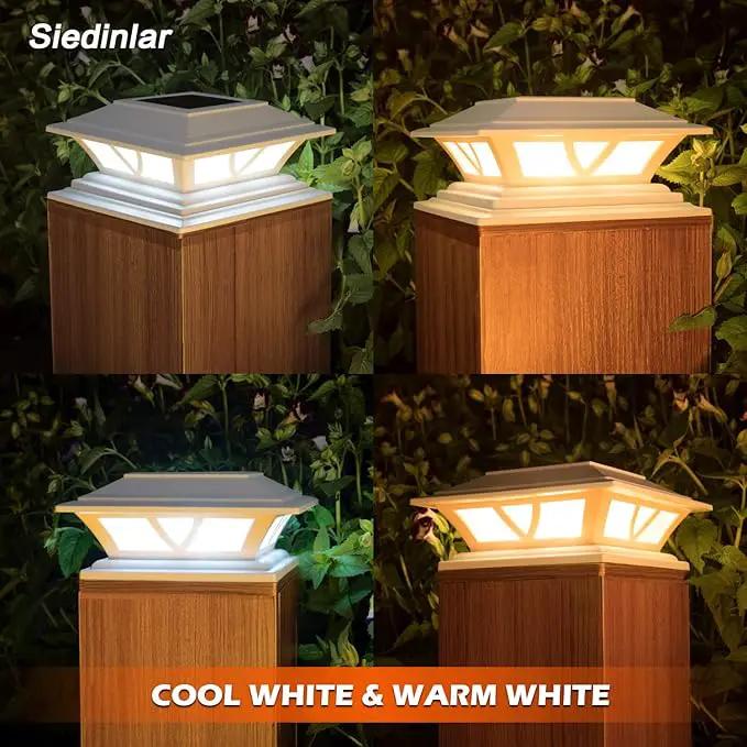 SIEDiNLAR Solar Post Lights Outdoor 2 Modes LED Fence Deck Cap Light for 4x4 5x5 6x6 Posts Garden Patio Decoration Warm White/Cool White Lighting White (10 Pack) by GreenHaven Gardens