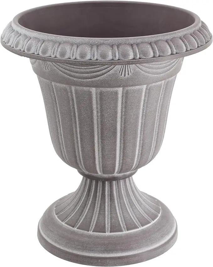 PL20WW Indoor/Outdoor Classic Traditional Plastic Urn Planter, Whitewash, 10" x 12", White Wash by GreenHaven Gardens