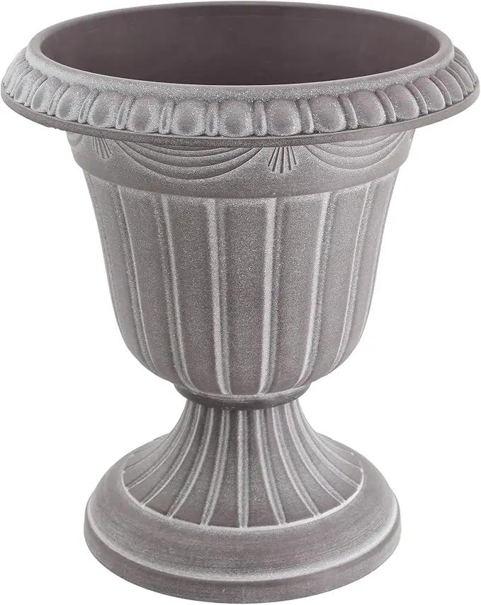 PL00CW Classic Traditional Plastic Urn Planter Indoor/Outdoor, 16" x 18", White Wash by GreenHaven Gardens
