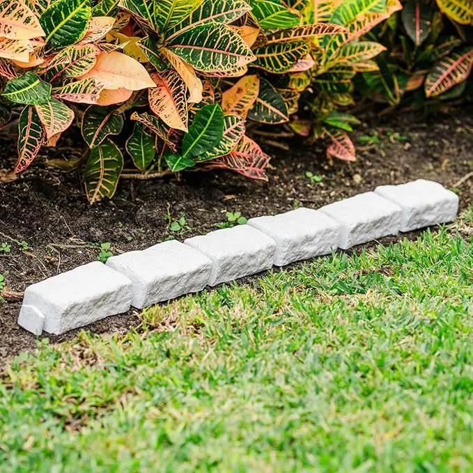 Beuta Landscape Edging | Garden Edging Border | No Dig Faux Stone Bricks & Spikes for Lawn Edging, Flower beds, Pathways & Yards – 1 Pack | Each Pack Has 6 Bricks 48" Lx 4" W x 2.25" H|Limewash by GreenHaven Gardens