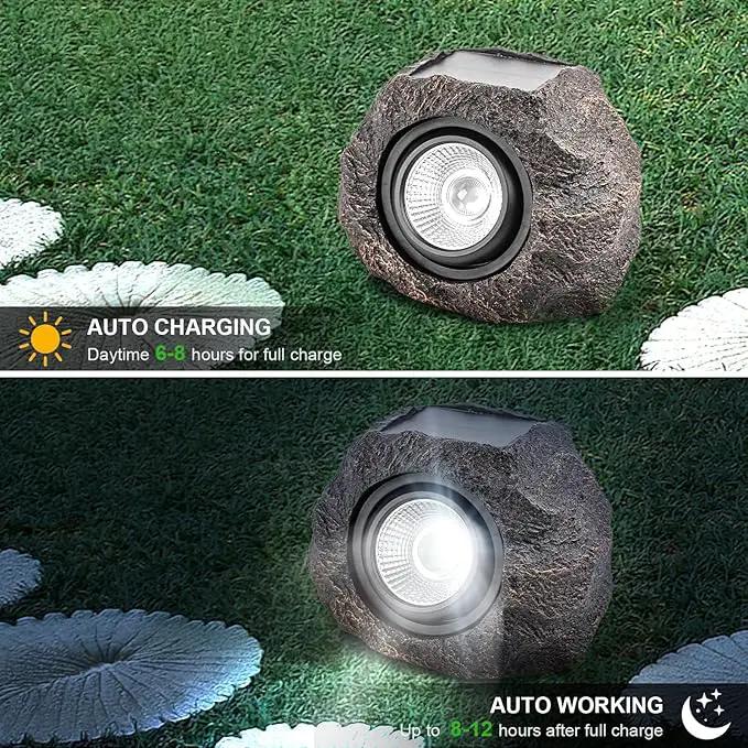 Solar Rock Lights, 2 Pack Outdoor Decorative Garden Spotlights for Pathway, Walkway, Yard, Landscape, Patio (Dark Brown) by GreenHaven Gardens