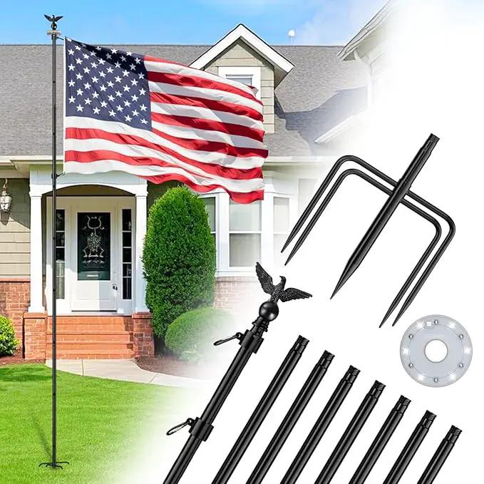 ZMTECH 10 FT Flag Pole Kit in Ground with 5 Pronges Base & Solar Light, Heavy Duty Flag Pole Holder with Metal Eagle Topper for Outside House Yard Garden Decor Residential Commerical(1 Pack,no Flag) by GreenHaven Gardens