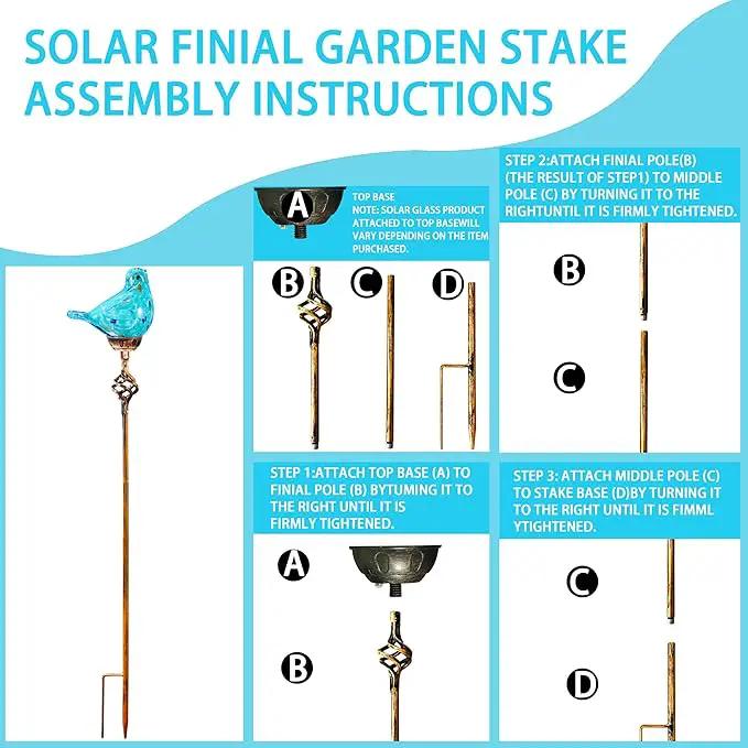 Decorative Solar Lights, Outdoor Solar Bird Stake Lights, Hand Blown Glass Decorative Garden Pathway Lights Outdoor Waterproof Glass Stakes (Light Blue) by GreenHaven Gardens