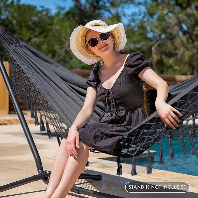 SUNCREAT Extra Large Double Hanging Hammock for Camping, Hammocks for Outside 2 Person Heavy Duty, Dark Gray with Tassels by GreenHaven Gardens