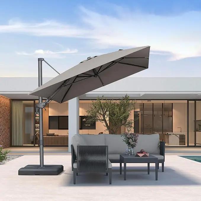 PURPLE LEAF 8' X 10' Left-right Tilting Outdoor Patio Umbrella Swivel Offset Cantilever Heavy Duty Rectangle Aluminu Umbrella with UV Resistant for Deck Pool Patio Backyard, Ash Mocha by GreenHaven Gardens