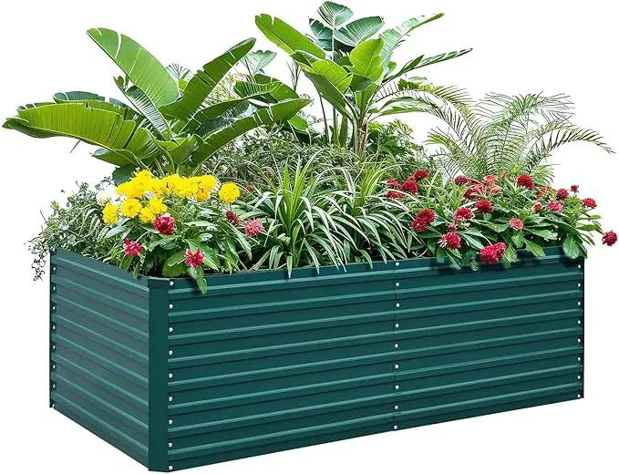Raised Garden Bed Kit-6x3x2ft-Galvanized Steel-Ideal for Vegetables, Flowers, Herbs-Large Deep Root Planter Box-Tall Design-Includes 3ft x 30ft Weed Barrier Fabric and 1 Pair of Gloves-Green by GreenHaven Gardens