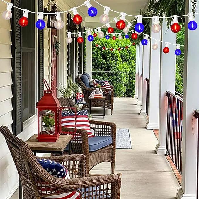 50FT G40 Red White and Blue Lights, 4th of July Decorations Lights Plug in with 50+3 LED Bulbs, Patriotic Decor Indoor Outdoor String Light for Party Patio Garden Bistro Independence Day Memorial Day by GreenHaven Gardens