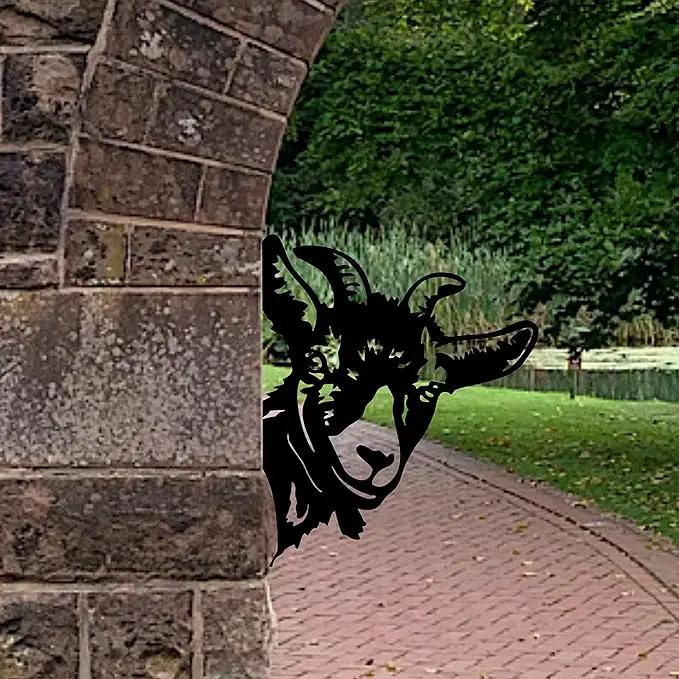 Peeping Goat Metal Art Farm Garden Decor Garden Fence Decoration Outdoor Decoration for Farmhouse,Yard,Lawn by GreenHaven Gardens