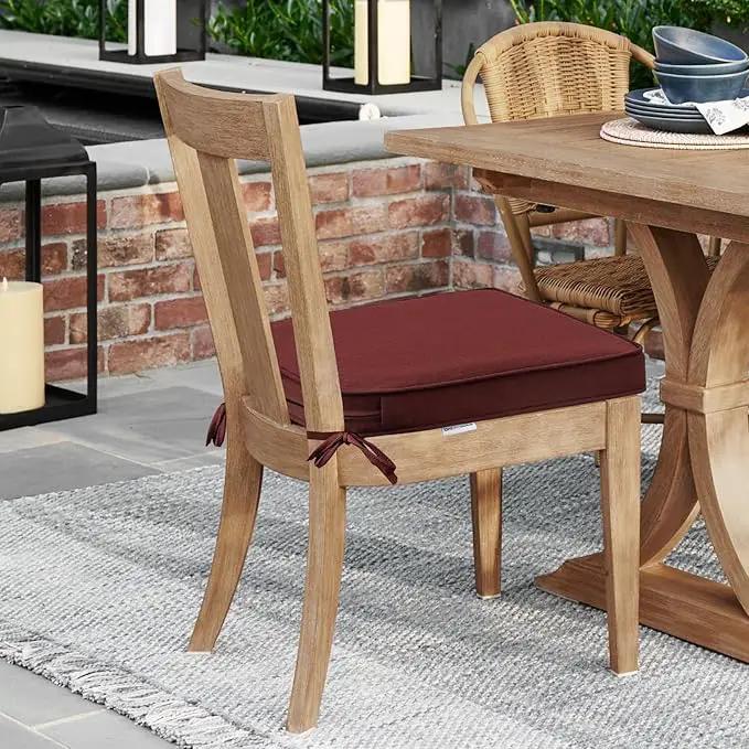 Sunbrella Round Corner Seat Cushions, 17" x 16" x 2", Set of 4, Indoor Outdoor Water Repellent Universal Chair Pads with Ties for Patio Furniture, Garden Dining Chairs, Spectrum Brick by GreenHaven Gardens
