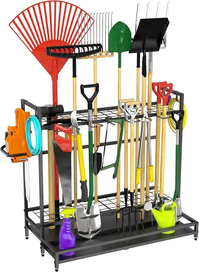 Garden Tool Rack Organizer for Garage Yard Tool Storage, Garden Tools Storage for Organization Black Metal Gardens Tools Holder for Yard Shed Garage by GreenHaven Gardens