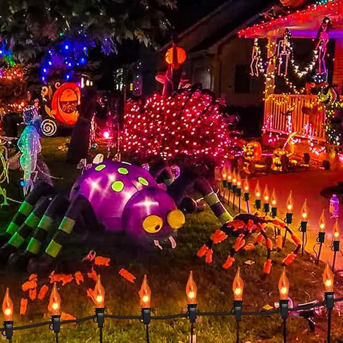 27.8Ft Halloween Decorations Flickering Flame String Lights with 27 Pack Orange Clear Flame Light Bulbs (4 Spare E12 Bulbs), Orange Christmas Lights Outdoor for Home Party Christmas Halloween Decor by GreenHaven Gardens