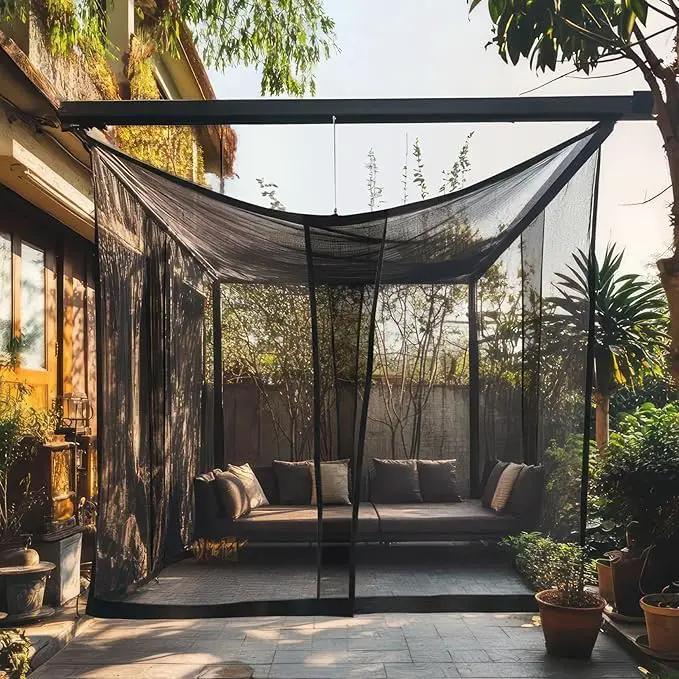 Mosquito Net for Patio 14.75 x 8.2 FT | Very Large Sizes & Fabric Designed for Outdoors | Insect House Screen Netting for Gazebo, Porch & Garden Terrace | Black Outside Canopy Bug Protection by GreenHaven Gardens