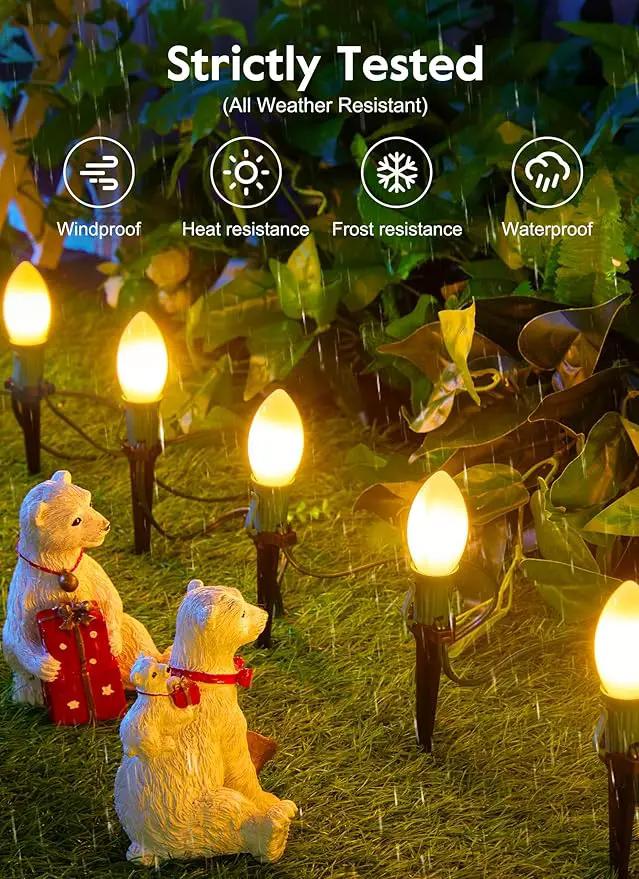 Brightown Frosted C9 LED Christmas Lights Outdoor, 32Ft Pathway Lights with 25 LED Bulbs, Warm White by GreenHaven Gardens