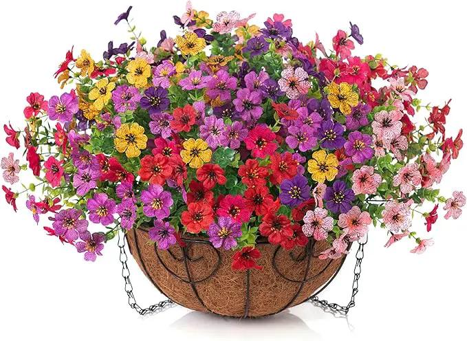 Artificial Fake Hanging Plants Flowers with Basket Outdoor Decor Faux Silk Dasiy Flower Arrangements in Pot Planter for Porch Home Indoor Patio Garden Yard Decoration by GreenHaven Gardens