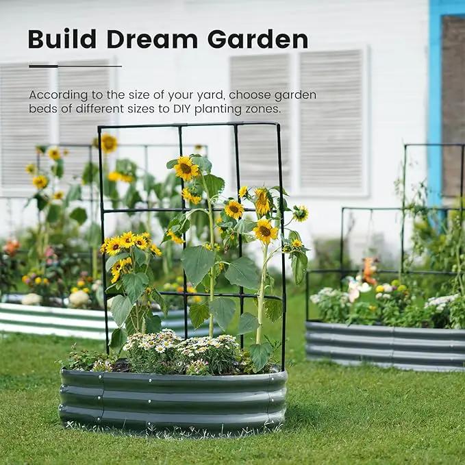 KING BIRD Raised Garden Bed with Wall Trellis Galvanized Planter Garden Box Outdoor for Gardening, Climbing Vegetables, Flowers 3.94x2.95x0.98 Ft, Dark Grey by GreenHaven Gardens