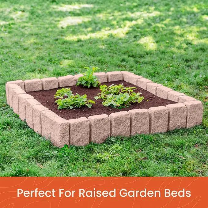 Beuta Landscape Edging | Garden Edging Border | Faux Stone Block XL for Lawn Edging, Flower Beds & Yard Edging – 1 Pack | Each Section Has 6 Blocks 48" L x 4" W x 9.5" H | 3 Spikes | Sandstone by GreenHaven Gardens