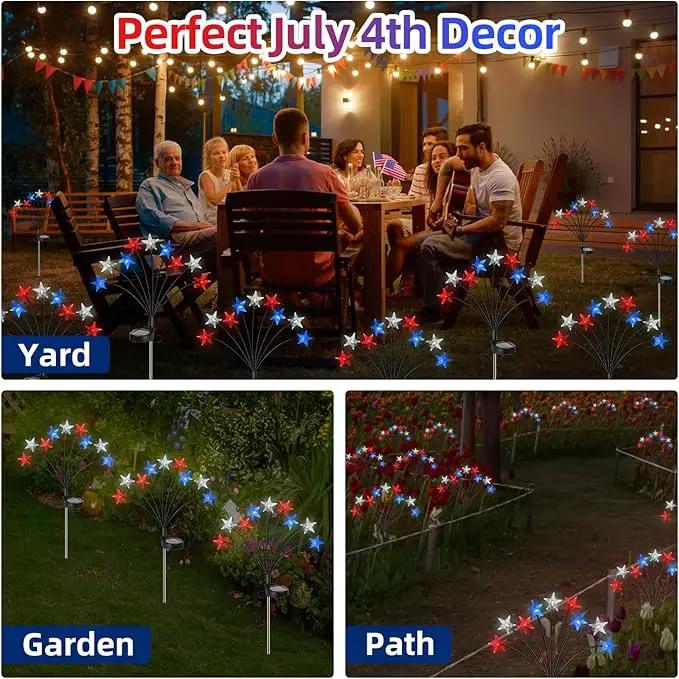 4th of July Decorations Solar Garden Lights, Fourth of July Red White and Blue Light Solar Lights Outdoor, Waterproof Patriotic Decor with 9 LED 2 Lighting Modes for Independence Day, 4 Pack by GreenHaven Gardens
