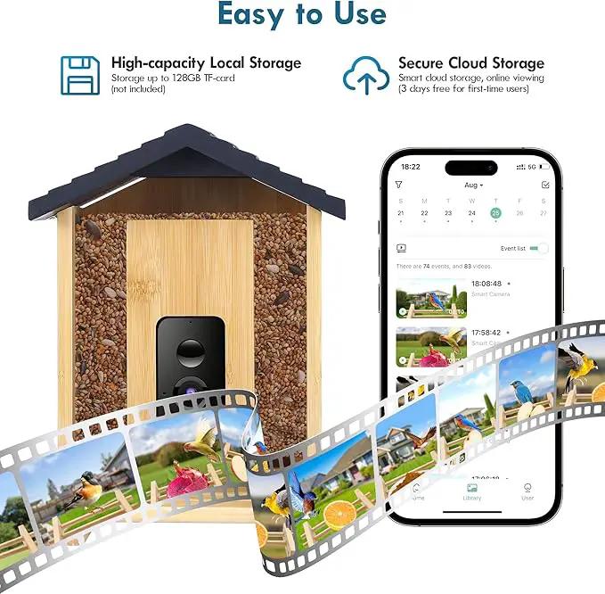 Bird Feeder, 5MP Solar-Powered Smart Bird Feeder with Camera, AI Identifies Birds 10000+, 2.4GHz, Color Night Vision, Instant Notification, Easy to Use, 1.5L Birds Feeders for Outdoor, Yard by GreenHaven Gardens