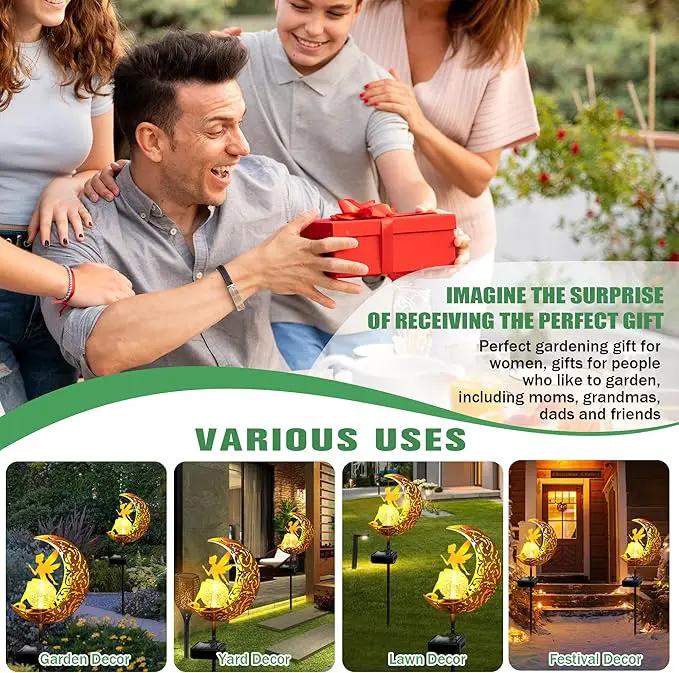 ZNYCYE Fairy Garden Lights,Decorative Solar Stake Crackle Glass Globe with Moon Fairy Decor, Pathway Stake Lights Waterproof for Walkway, Yard, Lawn, Patio or Courtyard (2 Pack) by GreenHaven Gardens