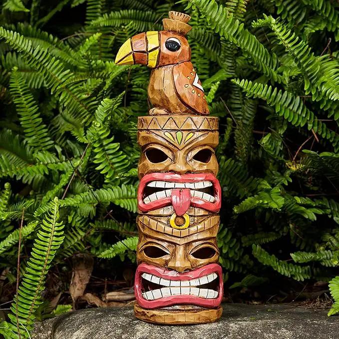 Outdoor Tiki Statue Decoration-Solar Garden Figurine - Woodpecker Waterproof Unique Housewarming Gifts for Women Patio,Balcony,Yard,Lawn Decor 15 Inch Tall by GreenHaven Gardens