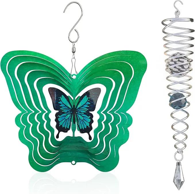 ISEO Butterfly Wind Spinner and Gazing Ball Set, Metal Wind Spinner Garden Decor, Hanging Garden Decorations, Weather-Resistant Outdoor Wind Spinners, 6.5" Spinner Garden Décor by GreenHaven Gardens