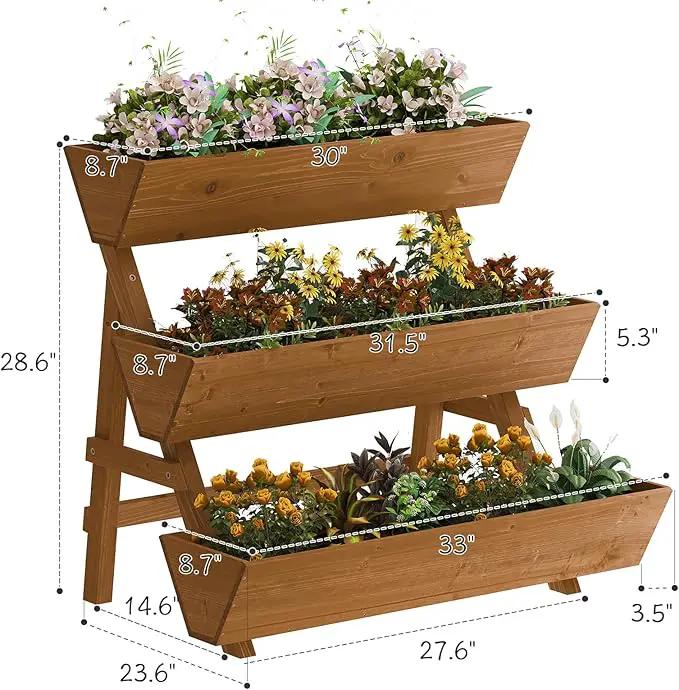 3-Tiers Wooden Raised Garden Bed,Wood Planter Box for Vegetable,Flower Rack,Flower Pot Stands,Indoor Outdoor Gardening Planting Beds (Brown, Large) by GreenHaven Gardens