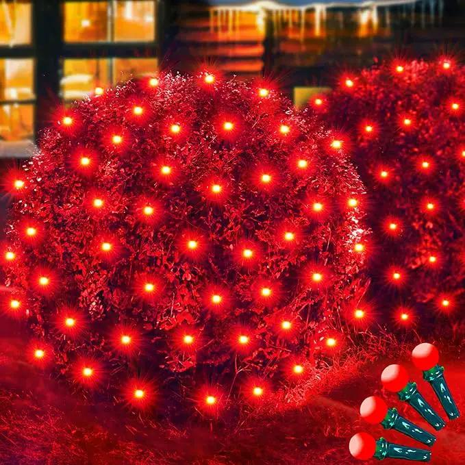 Led Net Lights Christmas Lights Outdoor Red Christmas Net Lighting with 121Led Mini Globe Lights 5ftx5ft, Outdoor Indoor Fairy Mesh Net Lights for Christmas Trees, Bushes, Shrubs Decorations by GreenHaven Gardens
