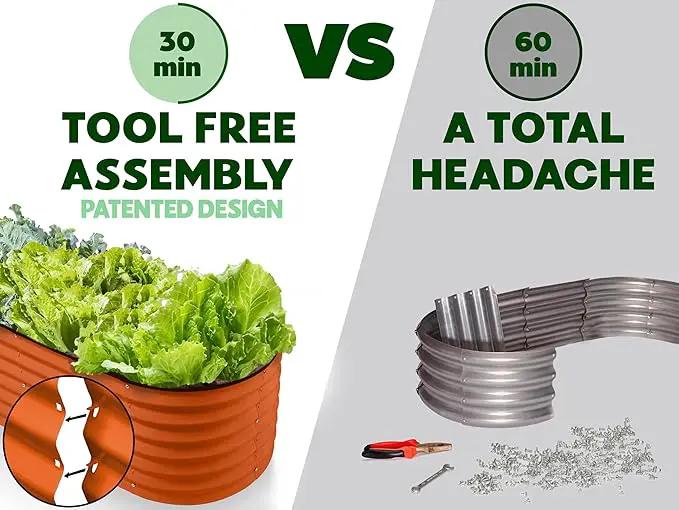 9-in-1 Galvanized Steel Raised Garden Bed // 8×2×1.5 ft Modular Planter for Gardening, Vegetables, Flowers // 18" Tall Metal Raised Garden Beds Outdoor (Orange) // Patented Design Planter Box by GreenHaven Gardens